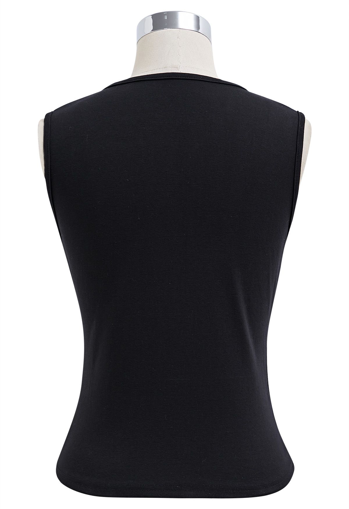 Faux-Wrap Sleeveless Cotton Top in Black