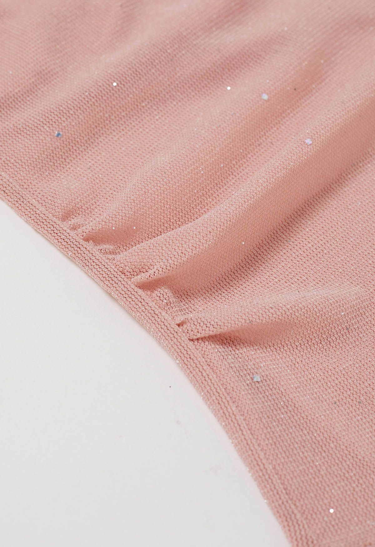 Shimmery Mock Neck Mesh Top in Pink