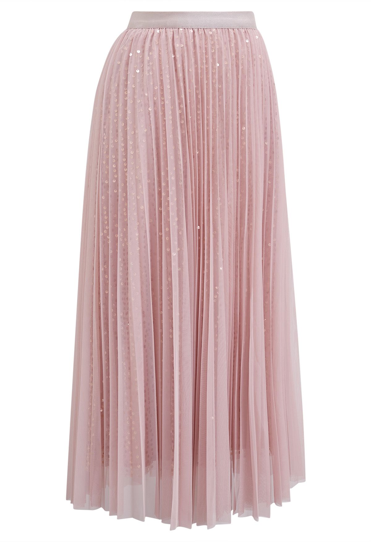 Glister Sequin Trim Mesh Tulle Maxi Skirt in Pink