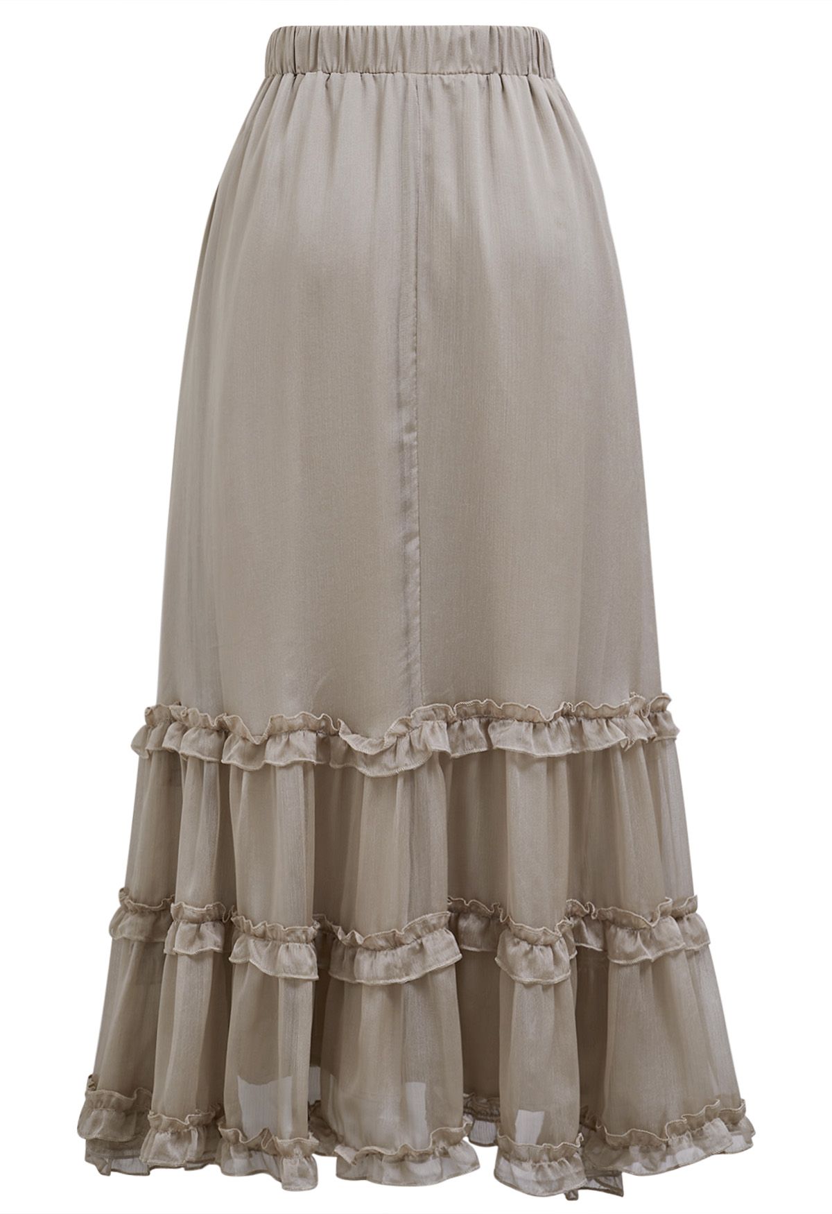 Swirling Ruffle Trim Maxi Skirt in Taupe