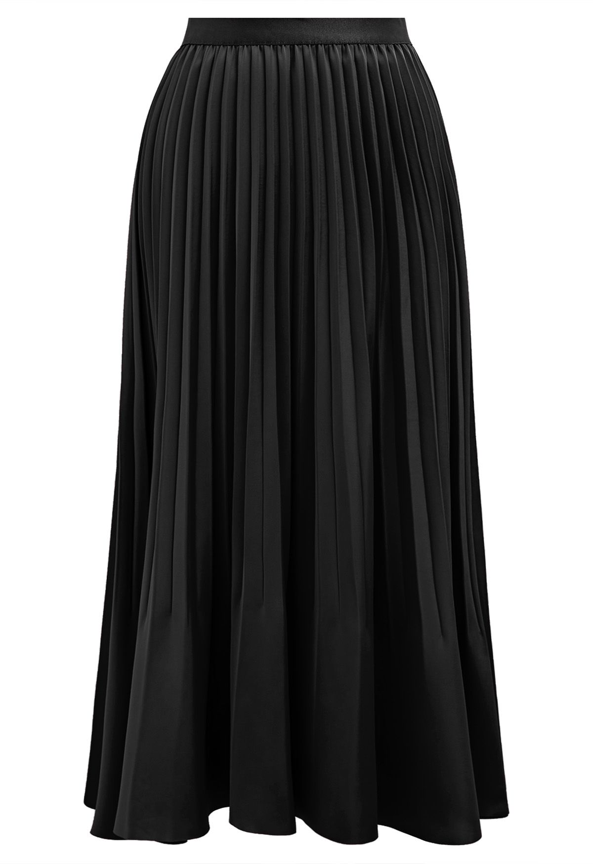 Black pleated midi skirt satin best sale