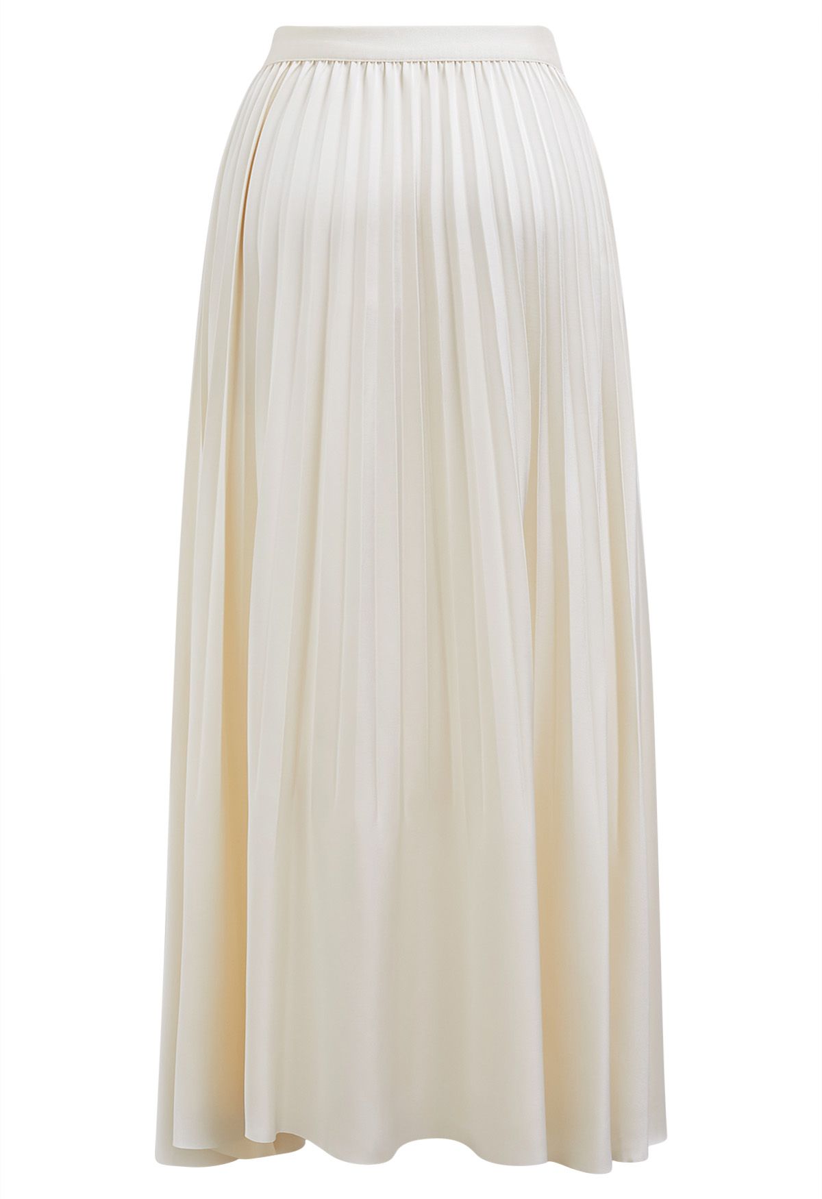 Smooth Satin Pleated Midi Skirt in Cream