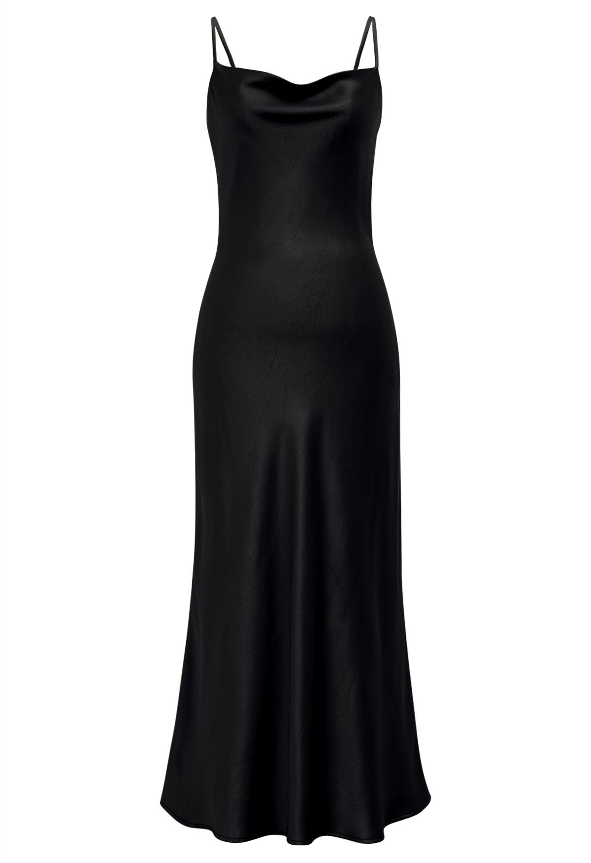 Drawstring Tie Open-Back Satin Cami Dress in Black