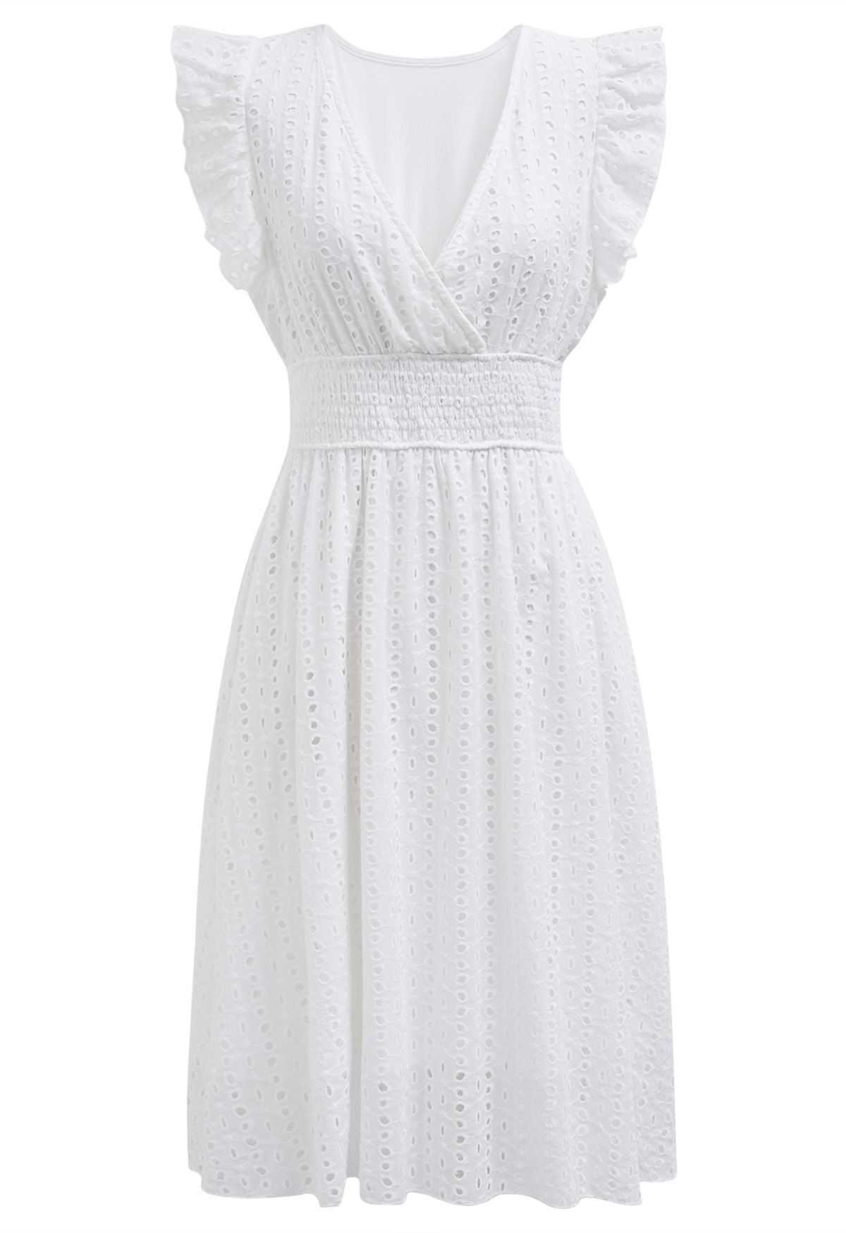 Eyelet Fantasy Faux-Wrap Midi Dress