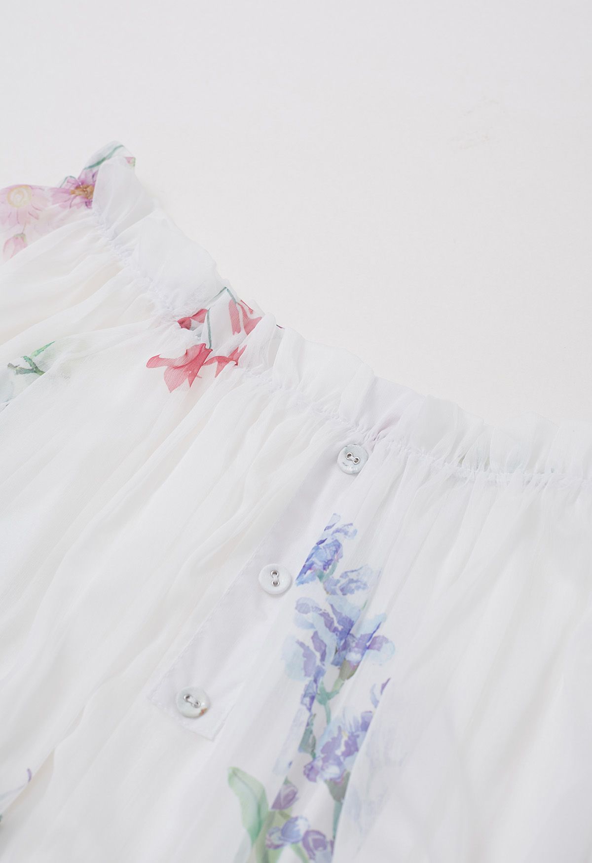 Botanical Printed Off-Shoulder Chiffon Dress