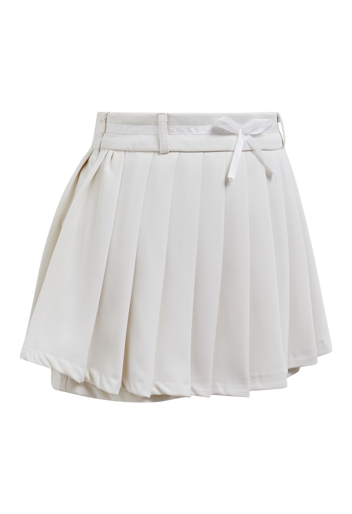 Bowknot Embellished Pleated Mini Skorts in Ivory