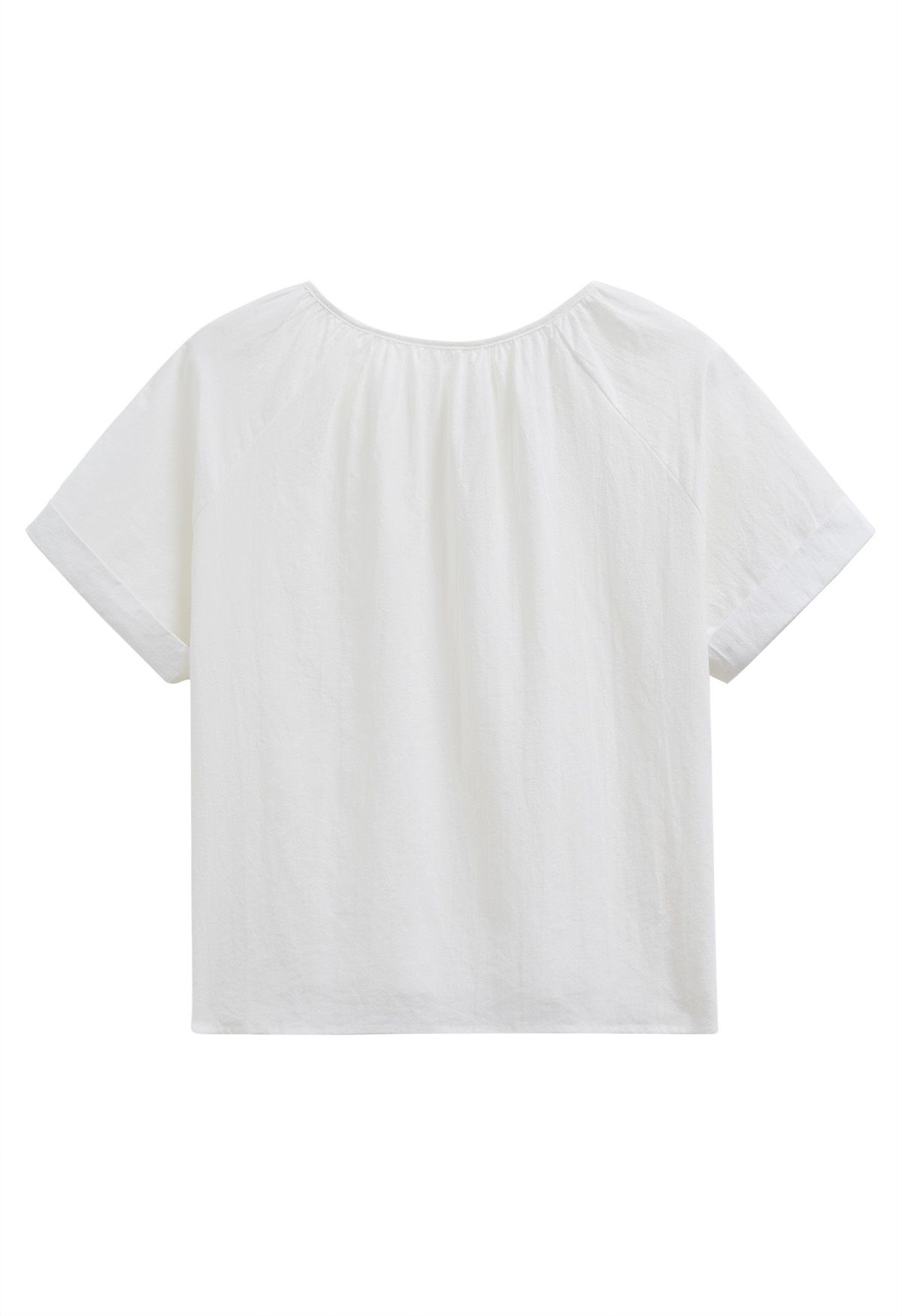 Buttoned Front Roll-Cuff Dolly Top in White