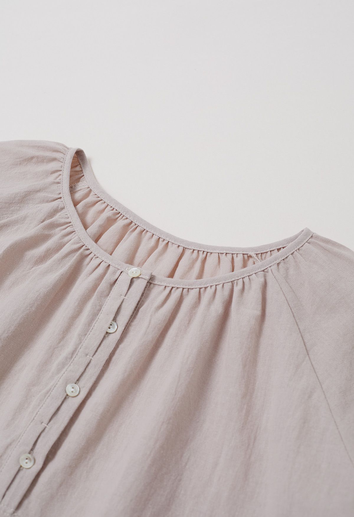 Buttoned Front Roll-Cuff Dolly Top in Dusty Pink