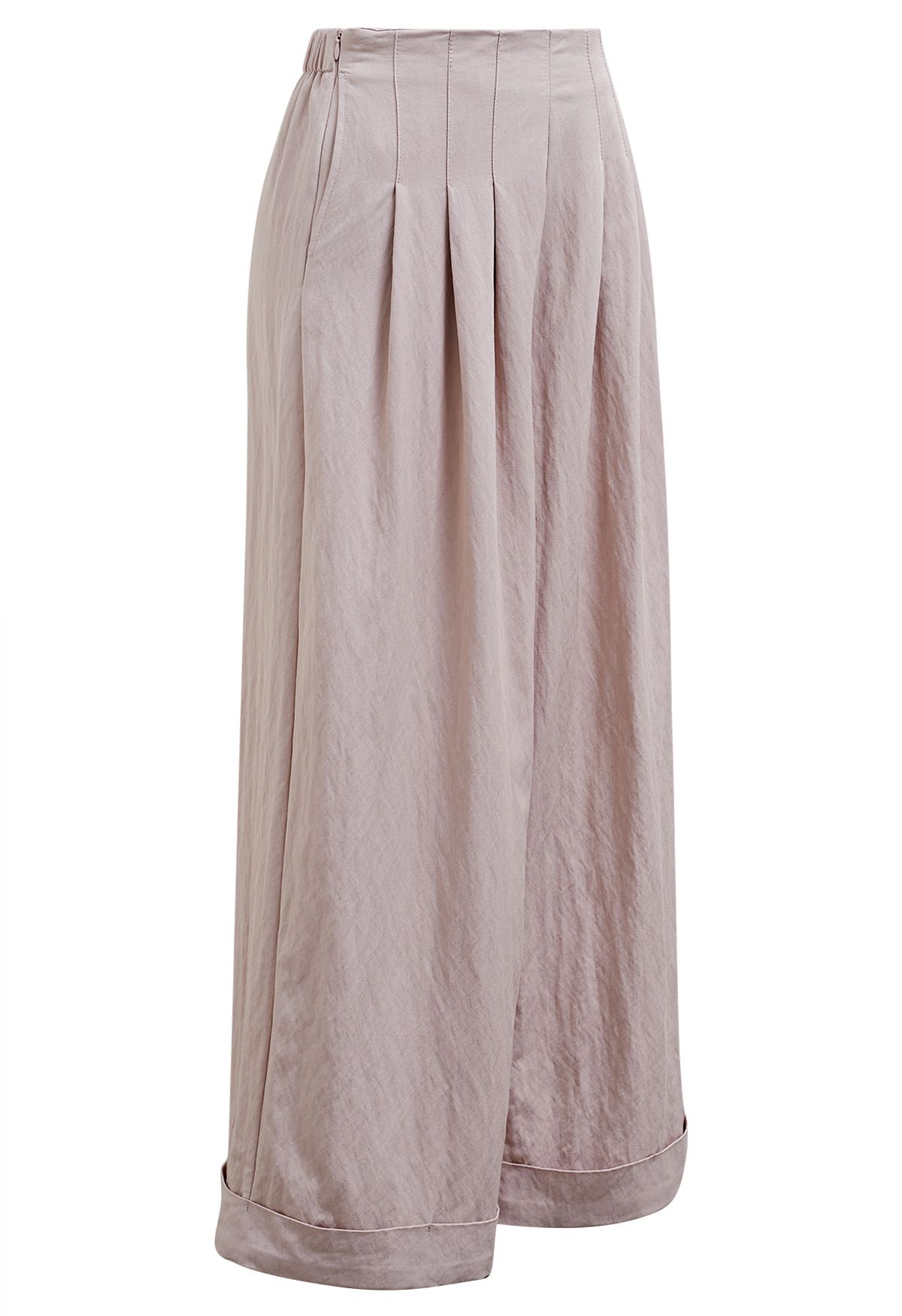 Wide Leg Roll-Hem Pleated Pants in Dusty Pink