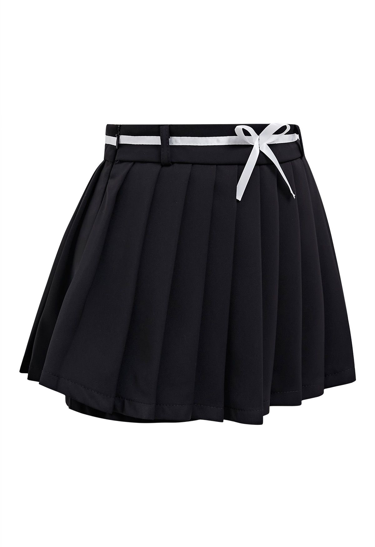 Bowknot Embellished Pleated Mini Skorts in Black