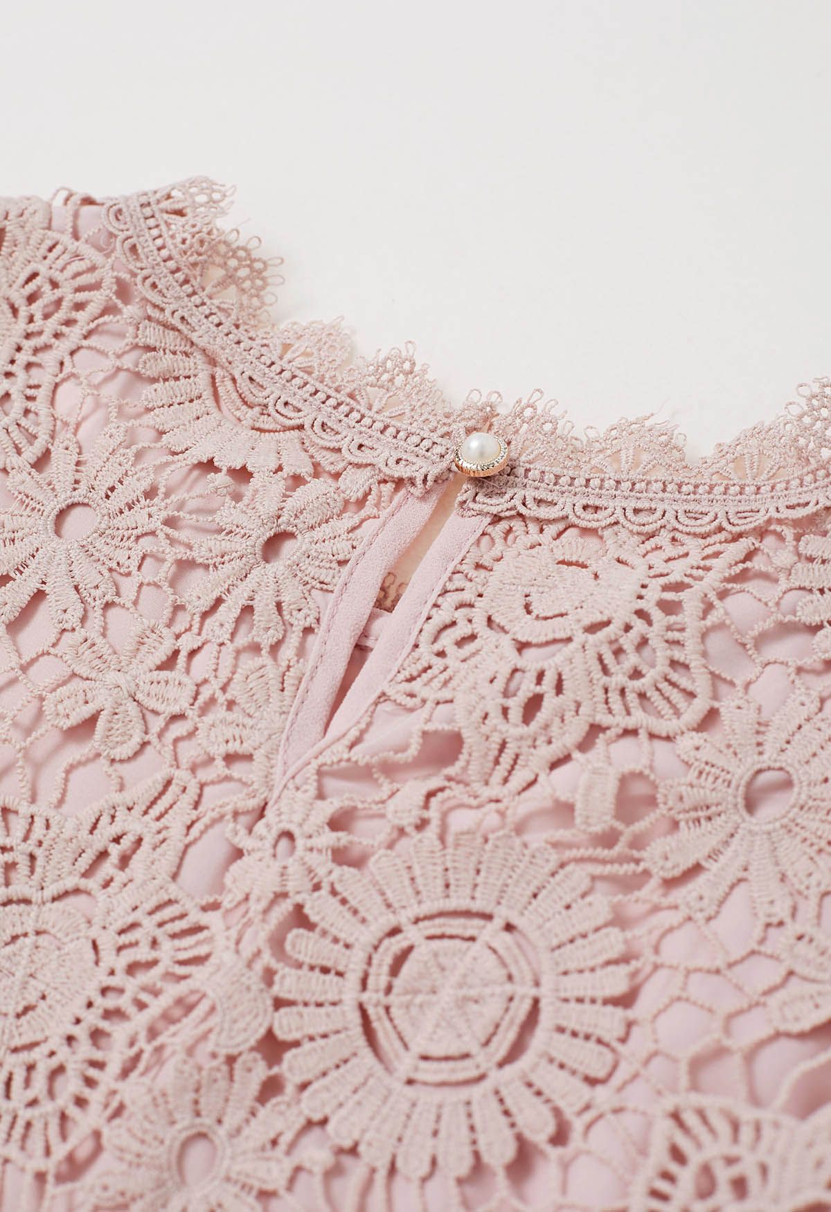 Full Floral Guipure Lace Elbow Sleeve Top in Pink