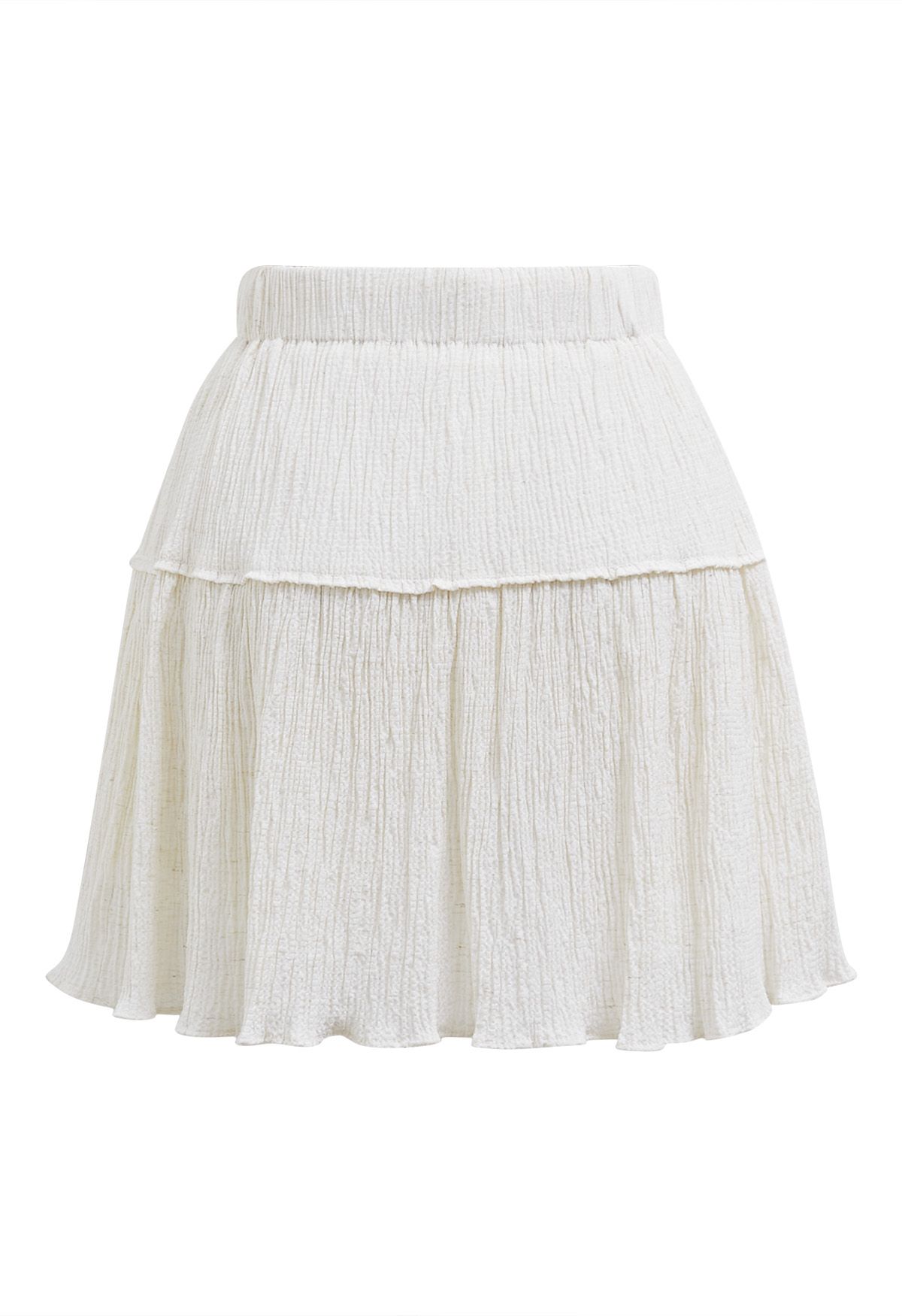 Embossed Texture Drawstring Waist Skater Skirt in Ivory