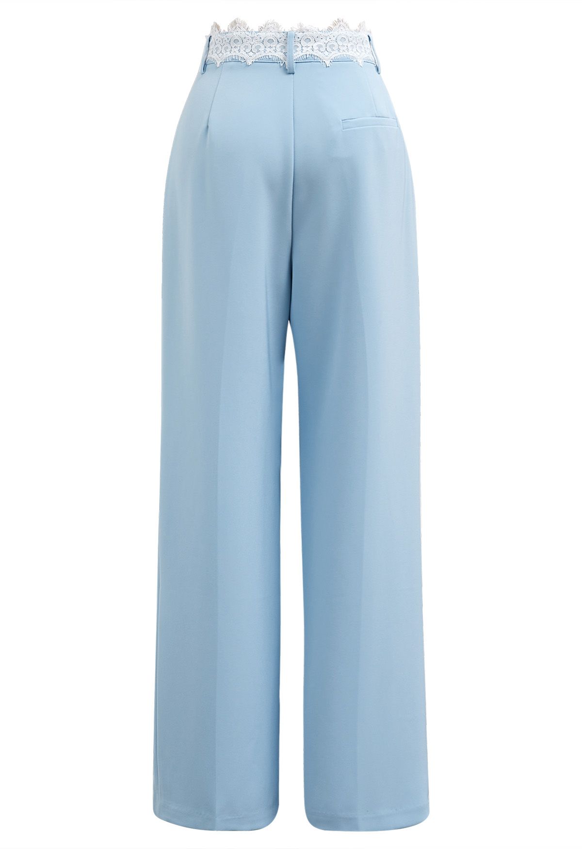 Lacy Waist Pleated Straight-Leg Pants in Blue