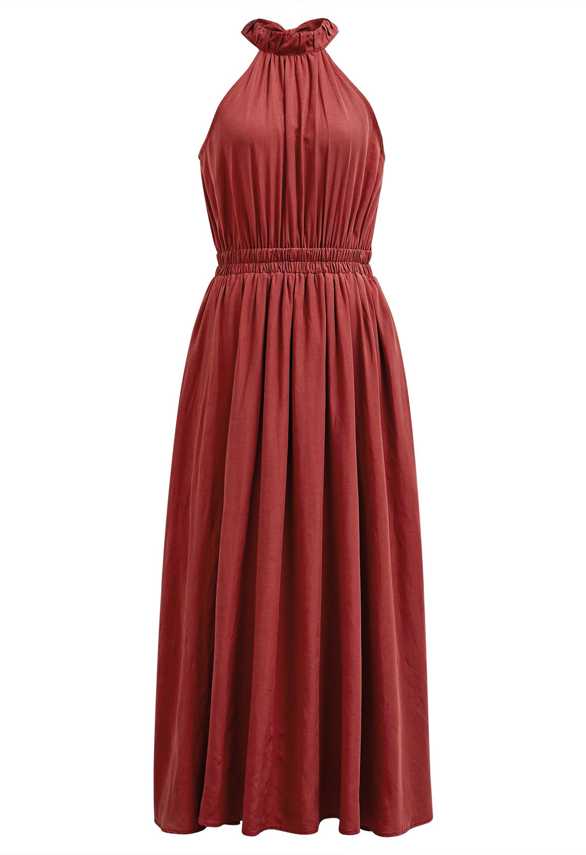 Self-Tie Back Bow Halter Maxi Dress in Red