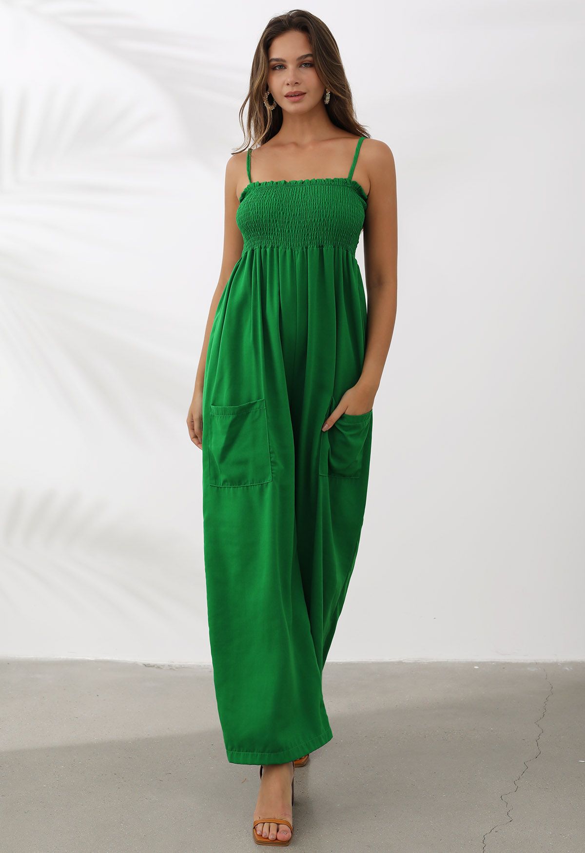 Snazzy Patch Pocket Wide-Leg Cami Jumpsuit in Green