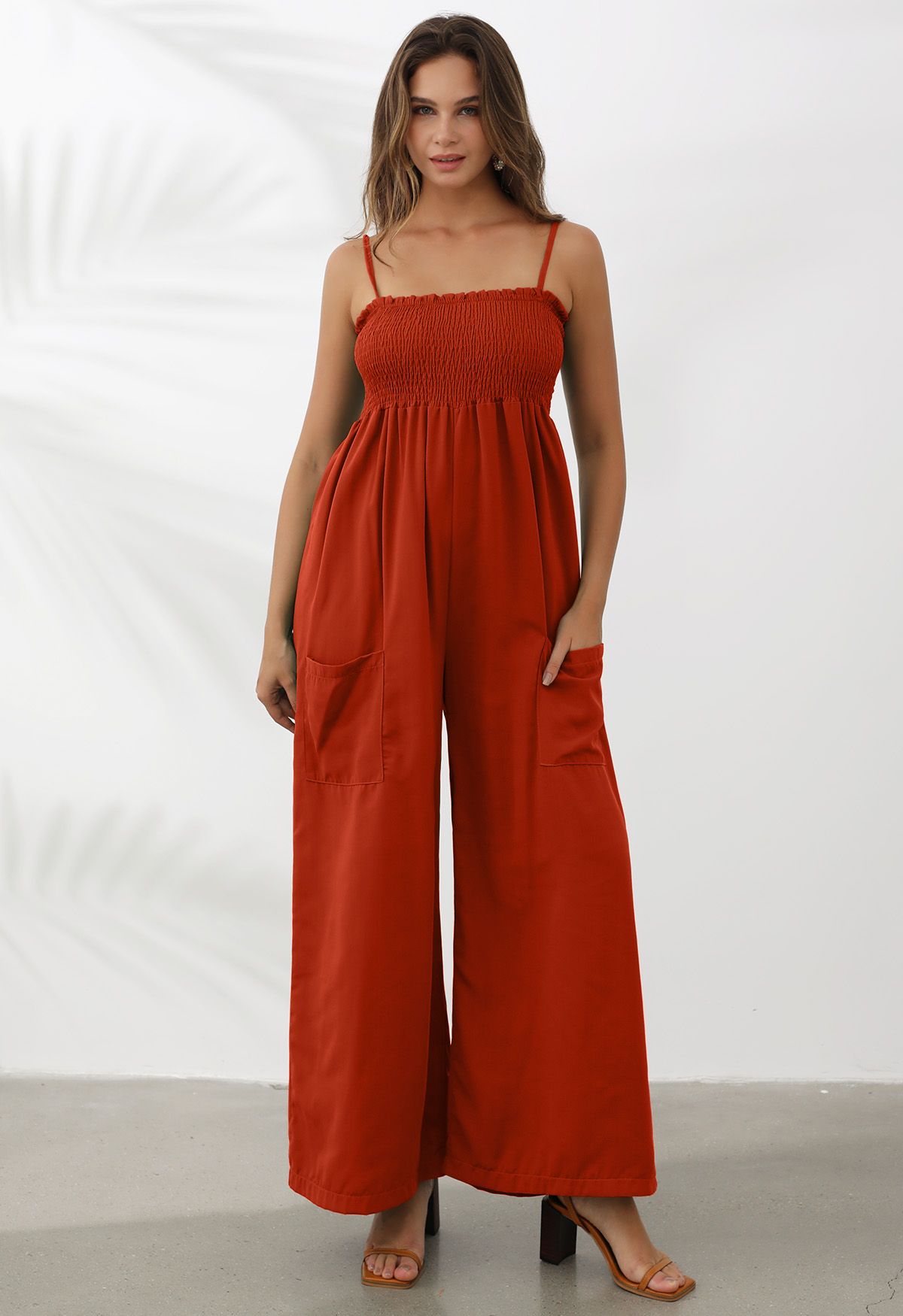 Snazzy Patch Pocket Wide-Leg Cami Jumpsuit in Orange