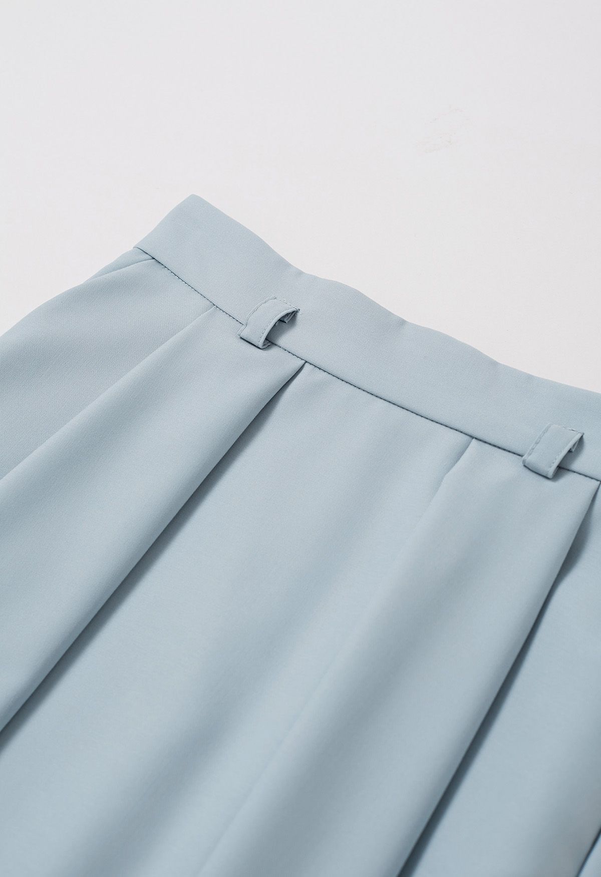 Side Pockets Pleated Belt Midi Skirt in Dusty Blue