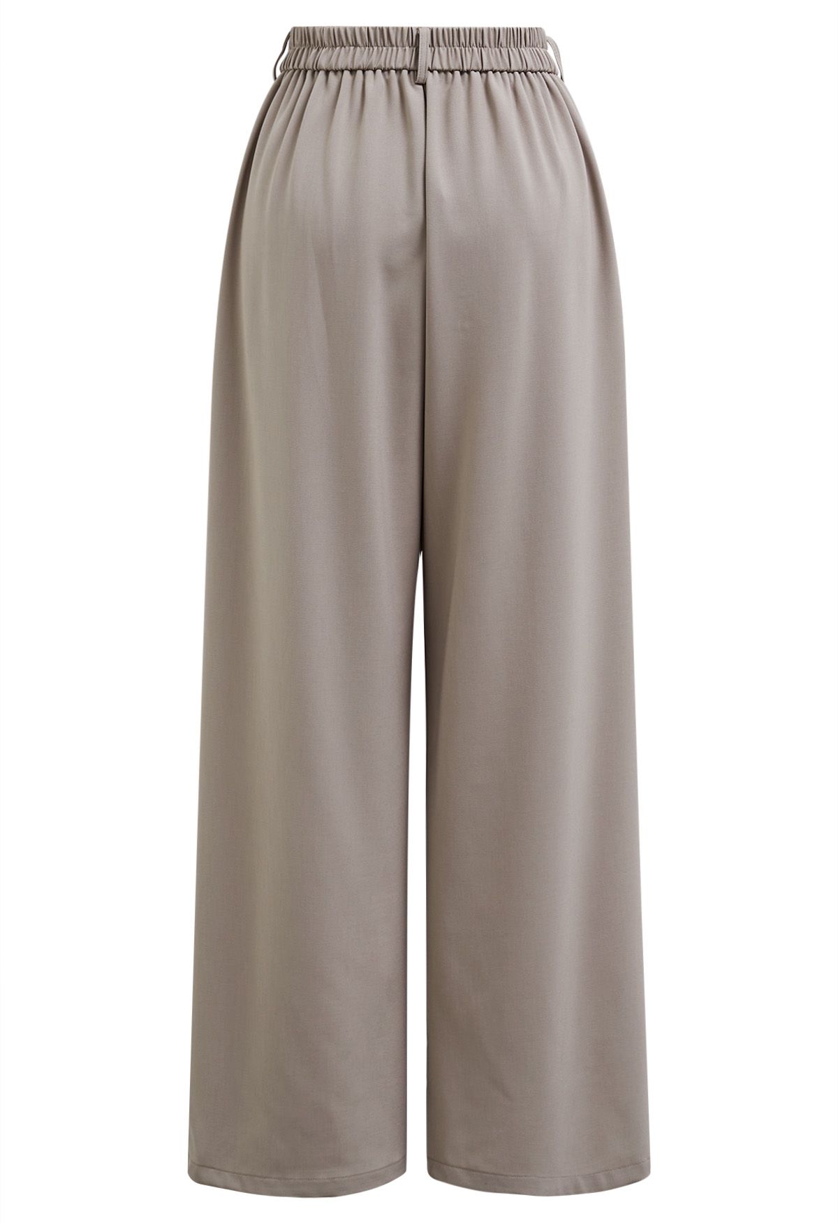 Belted Waist Pleated Palazzo Pants in Khaki