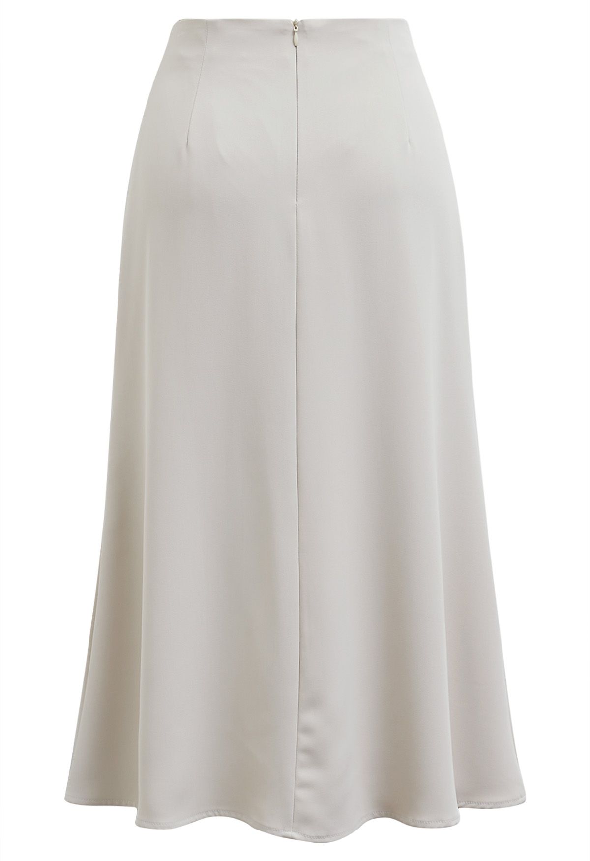 Pearl Side Pleats Asymmetric Flap Midi Skirt in Ivory