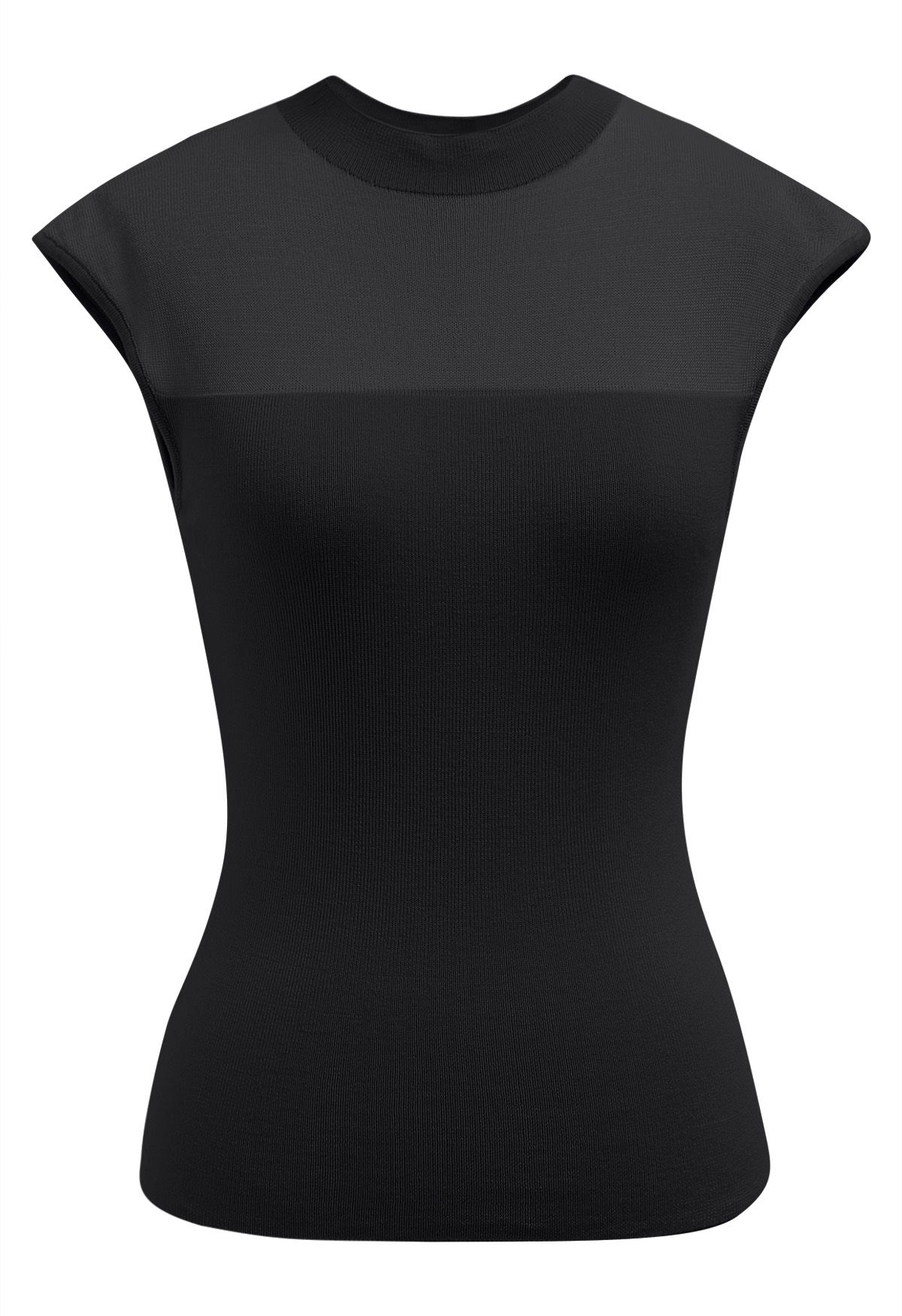 Mock Neck Sleeveless Slim Fit Knit Top in Black