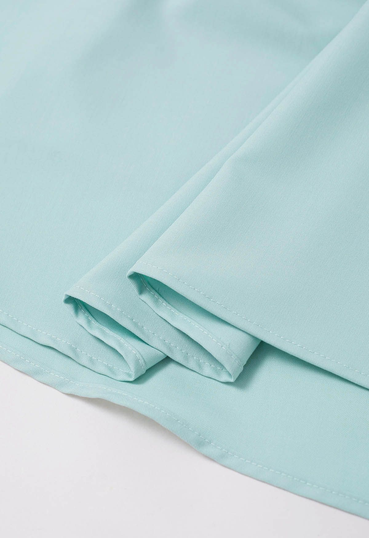 Side Pockets Pleated Belt Midi Skirt in Mint