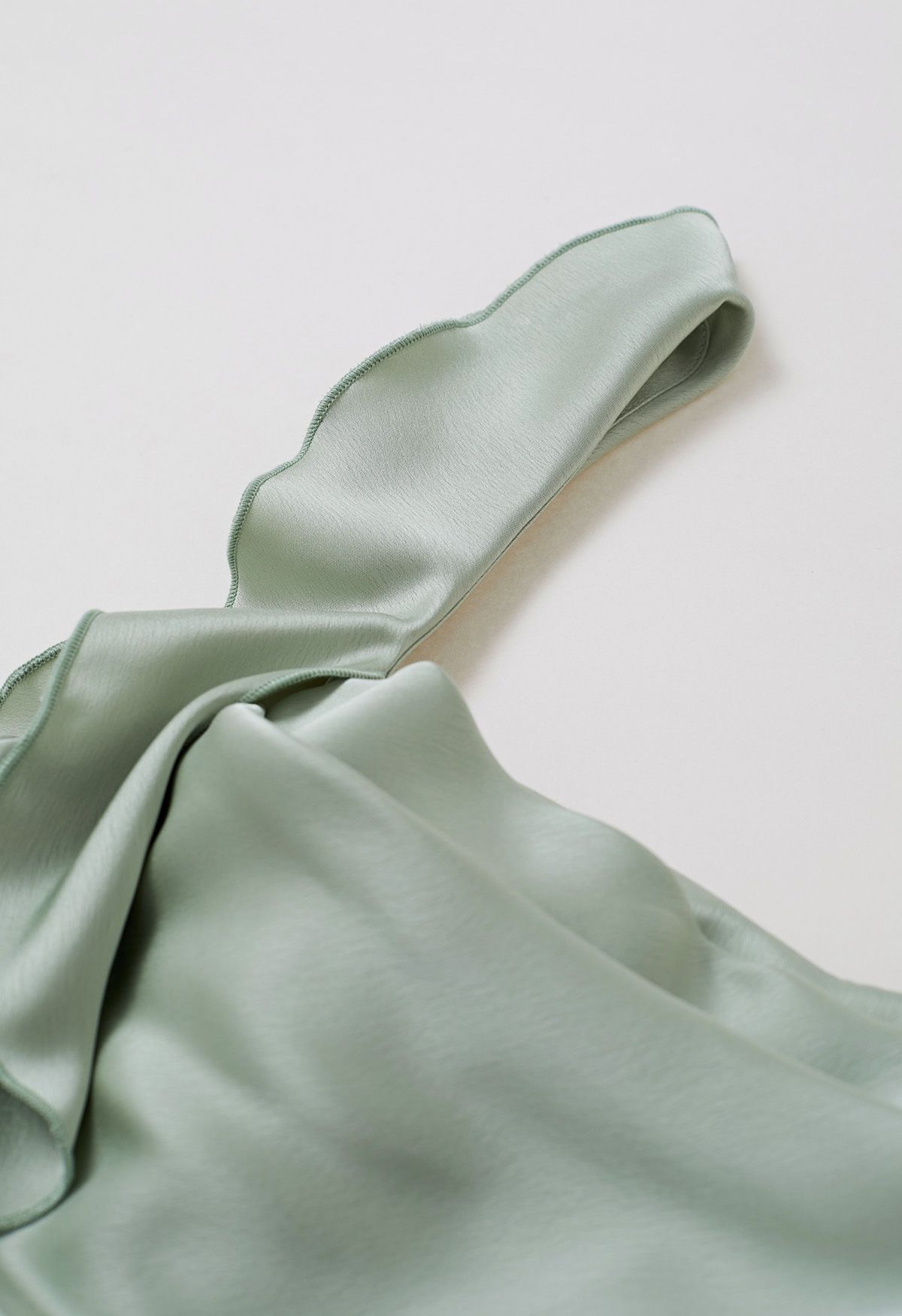 Cascading Ruffle Trim Ruched Satin Dress in Mint