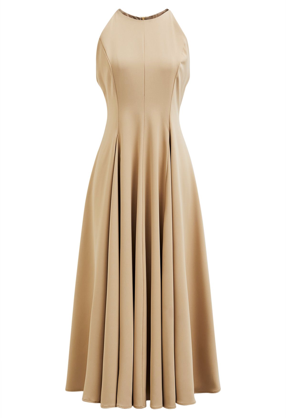 Refined Halter Neck Panelled Midi Dress in Camel