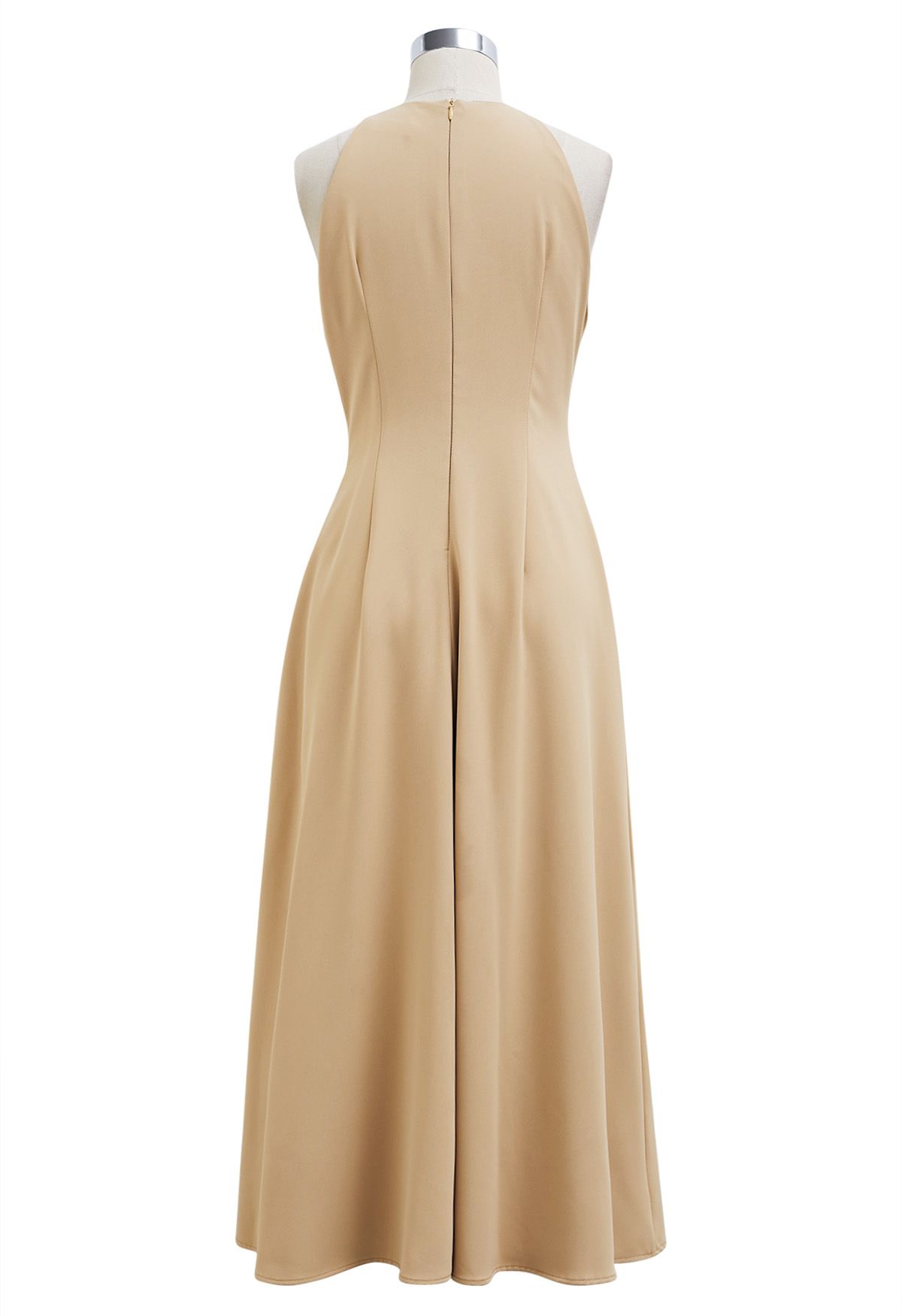 Refined Halter Neck Panelled Midi Dress in Camel