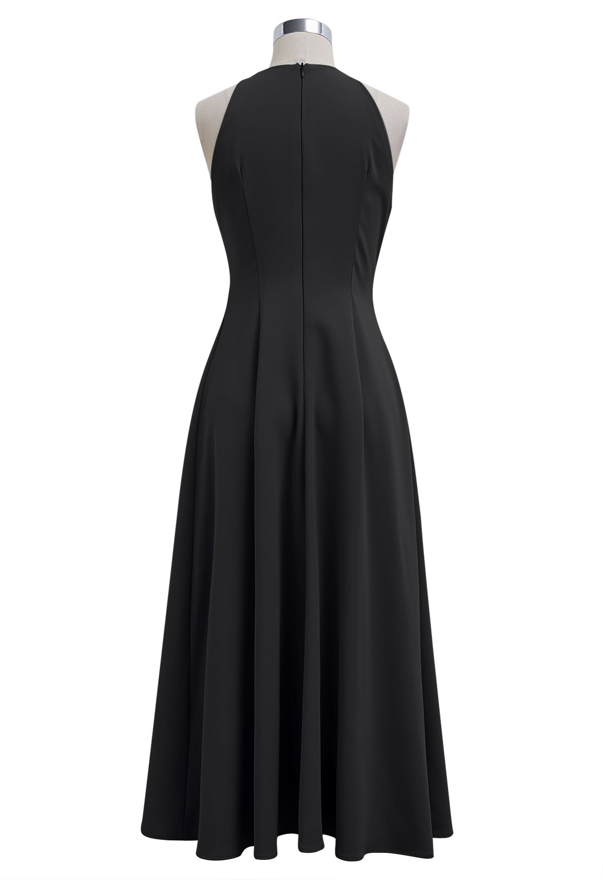 Refined Halter Neck Panelled Midi Dress in Black