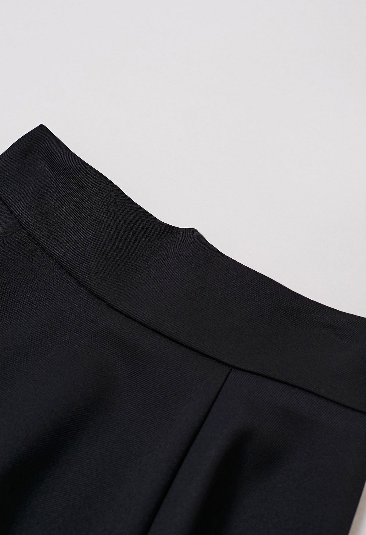 Solid Black High-Waist A-Line Midi Skirt 