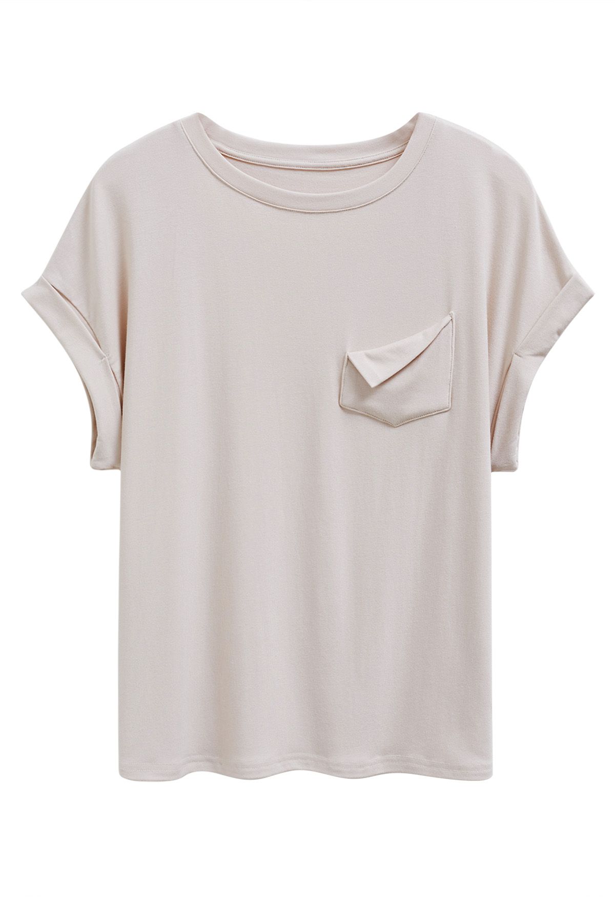 Pocket Trim Rolled Cuff T-Shirt in Sand