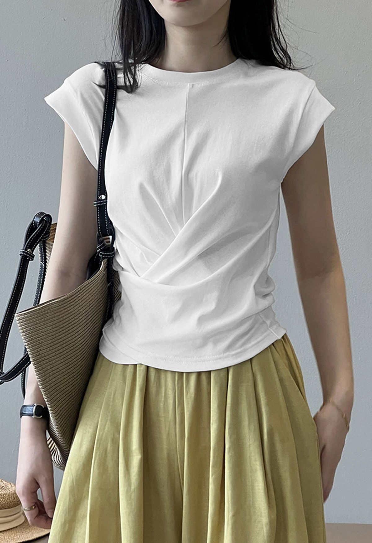 Cap Sleeve Crisscross Cotton Top in White