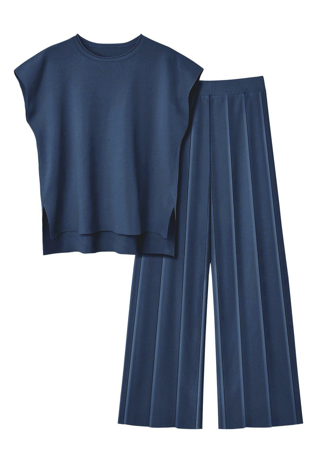 Daily Comfort Sleeveless Top and Straight-Leg Pants Set in Navy