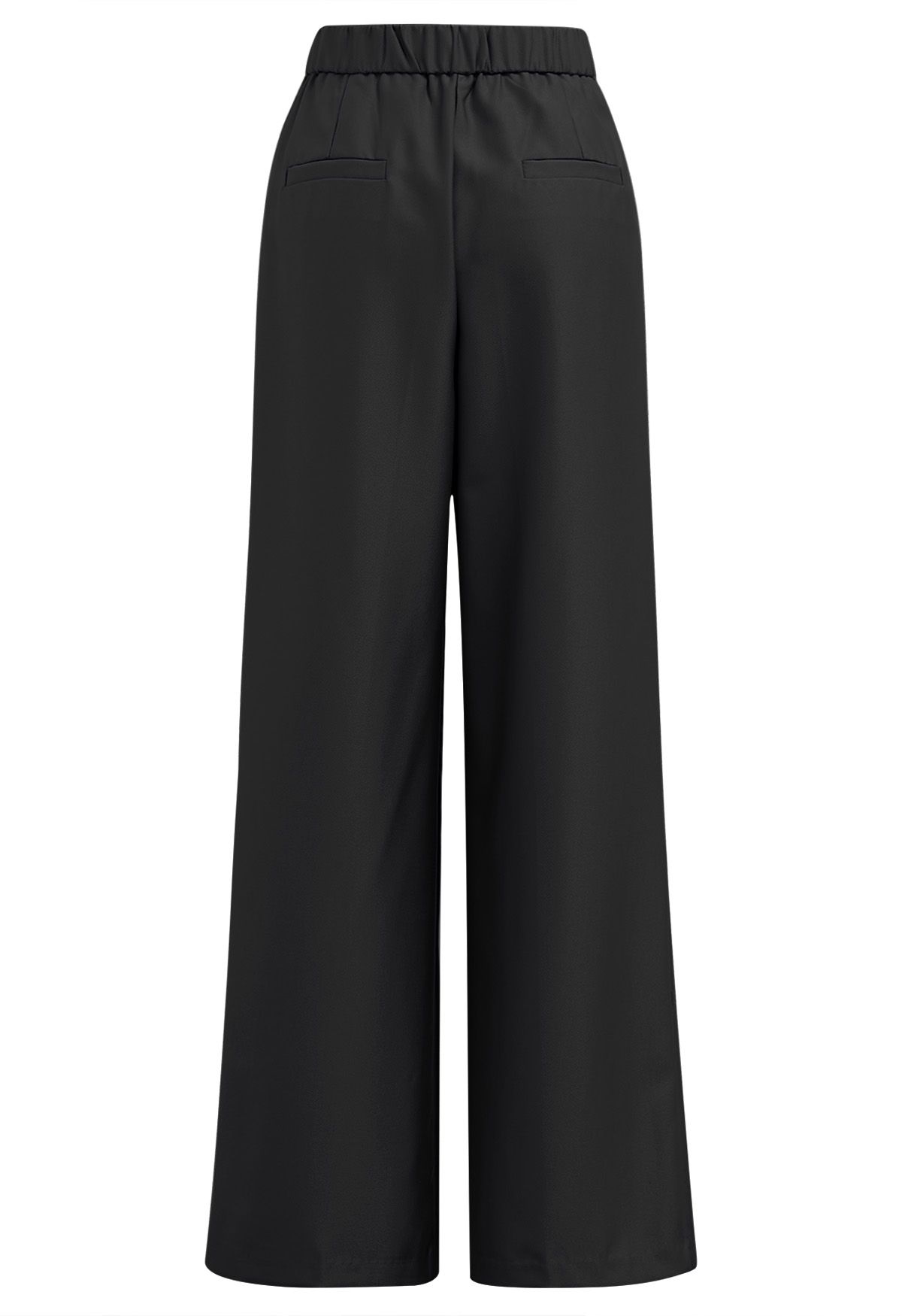 Polished Pleat Detail Straight-Leg Pants in Black