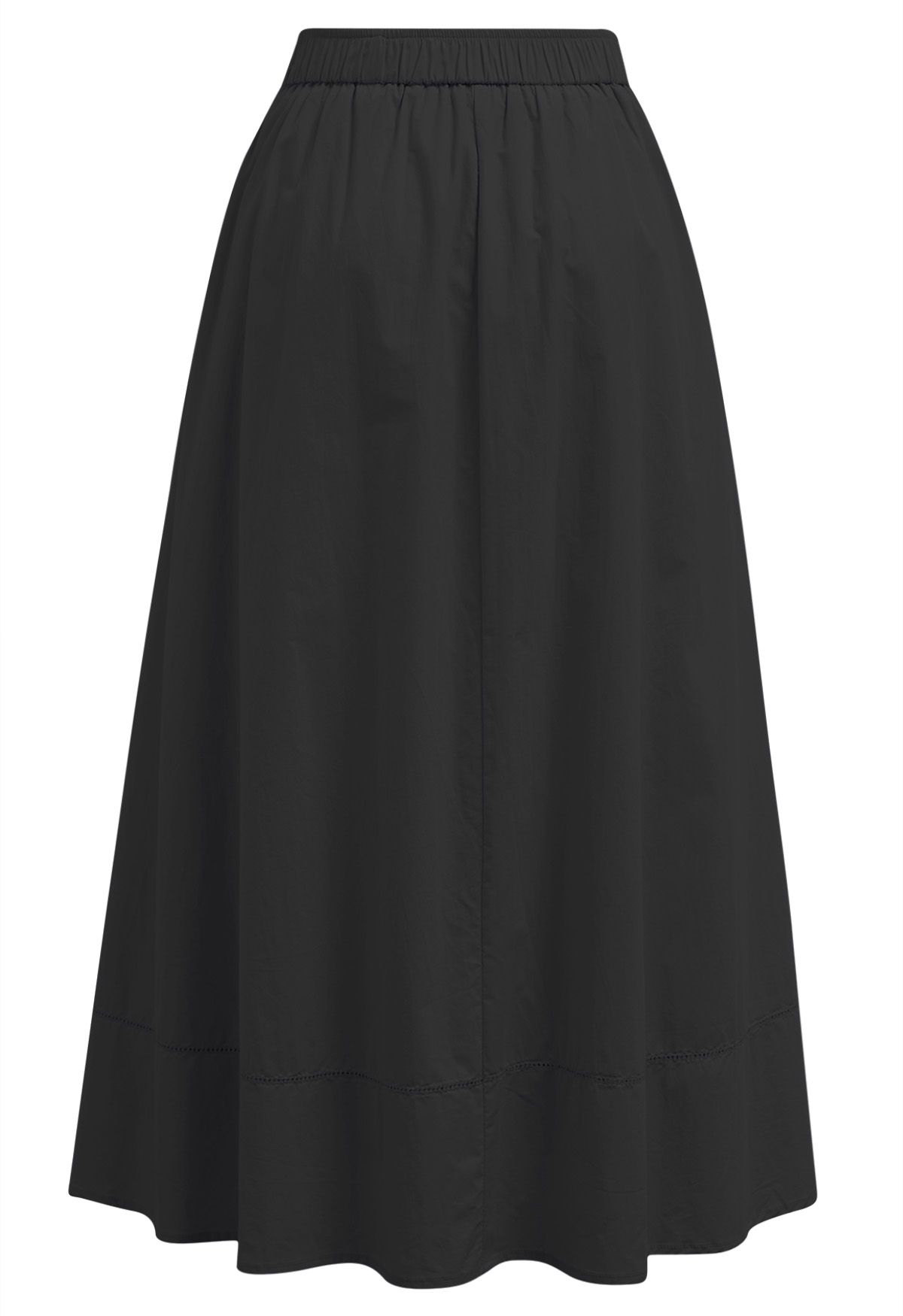 Inseam Pockets Cotton Flare Midi Skirt in Black