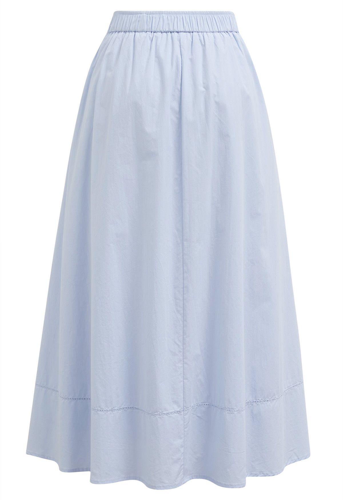 Inseam Pockets Cotton Flare Midi Skirt in Sky Blue