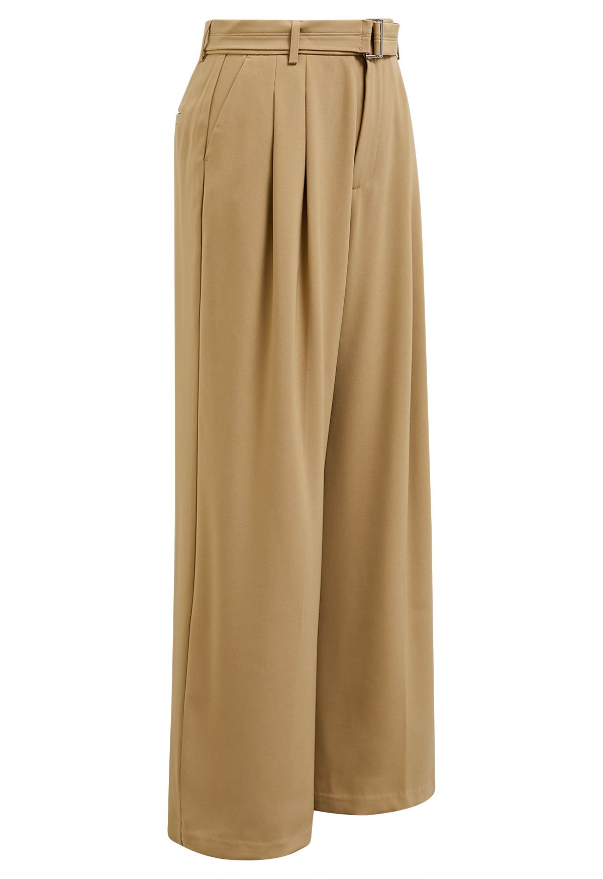 Belted Side Pocket Pleated Pants in Camel