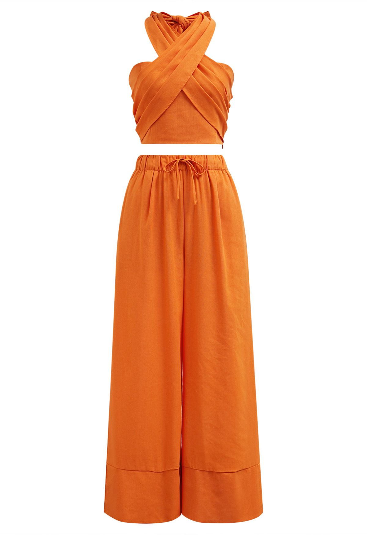 Comfort Linen-Blend Palazzo Pants in Orange