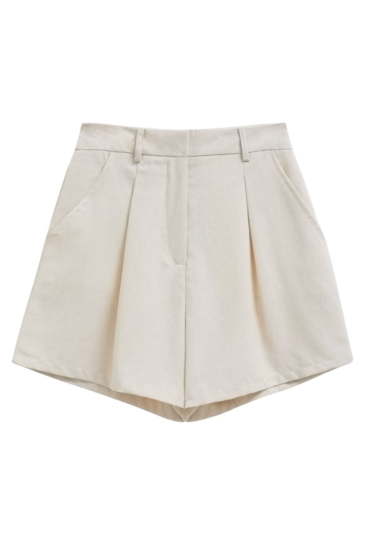 Side Pocket Pleated Linen-Blend Shorts in Linen