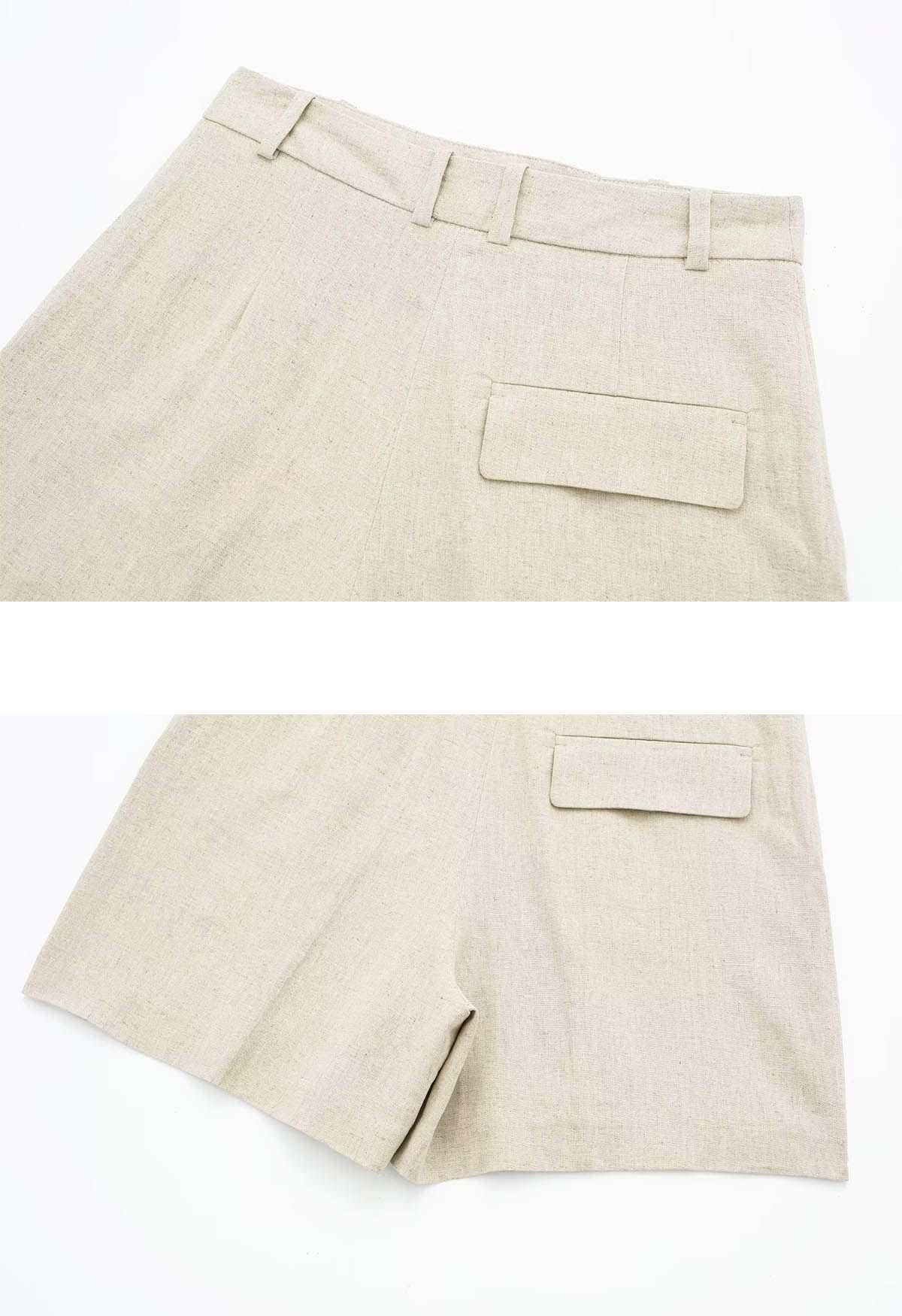 Side Pocket Pleated Linen-Blend Shorts in Linen