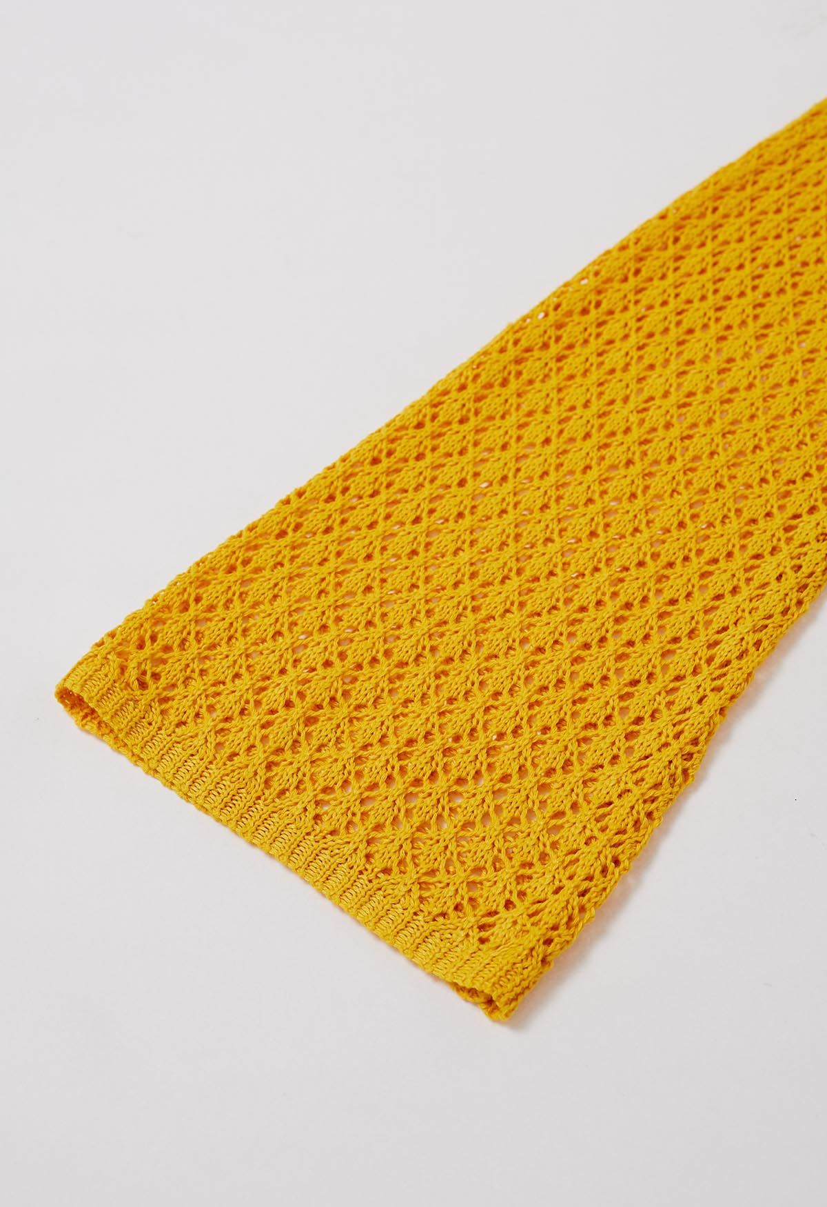 Open Back Bead Decor Crochet Cover-Up in Yellow