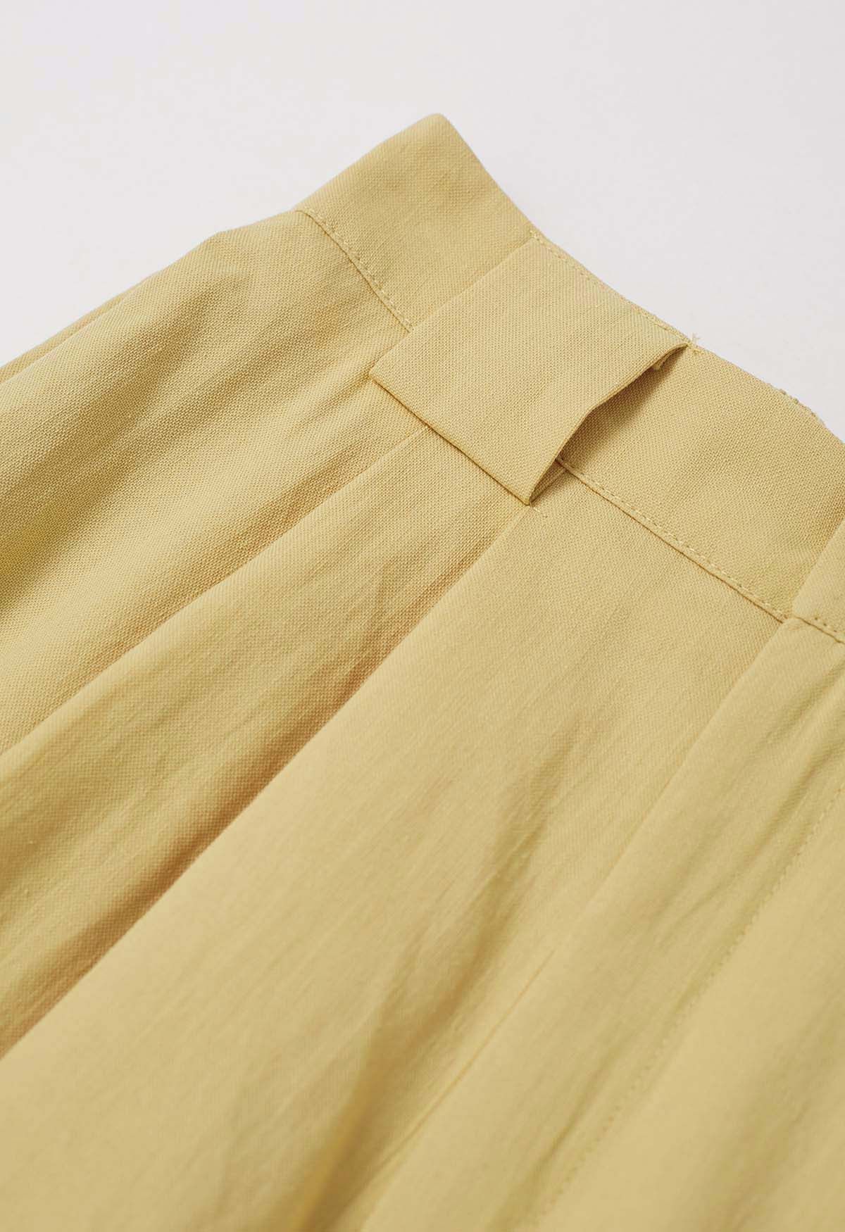 Bow Tie Sash Pleated Wide-Leg Pants in Mustard