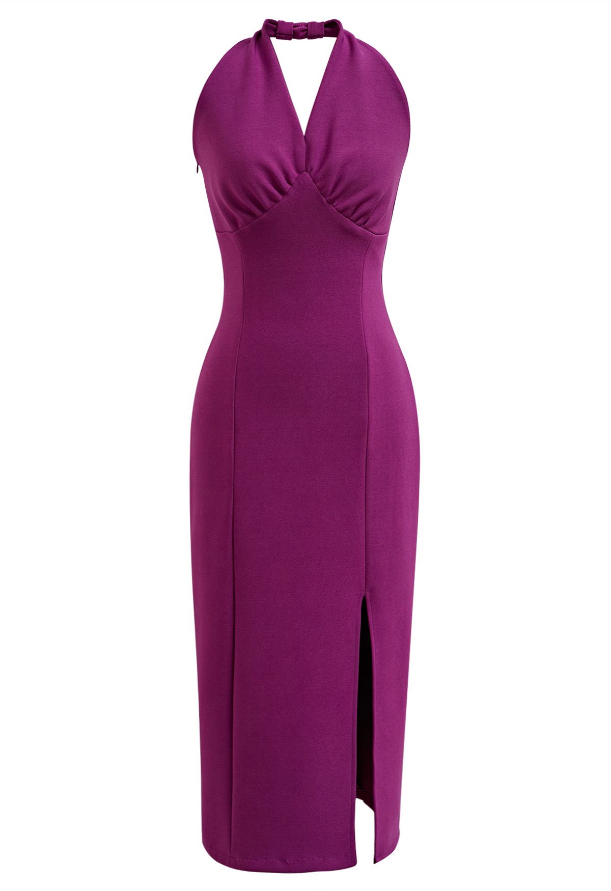 Modern Muse Halter Neck Slit Sheath Dress in Magenta