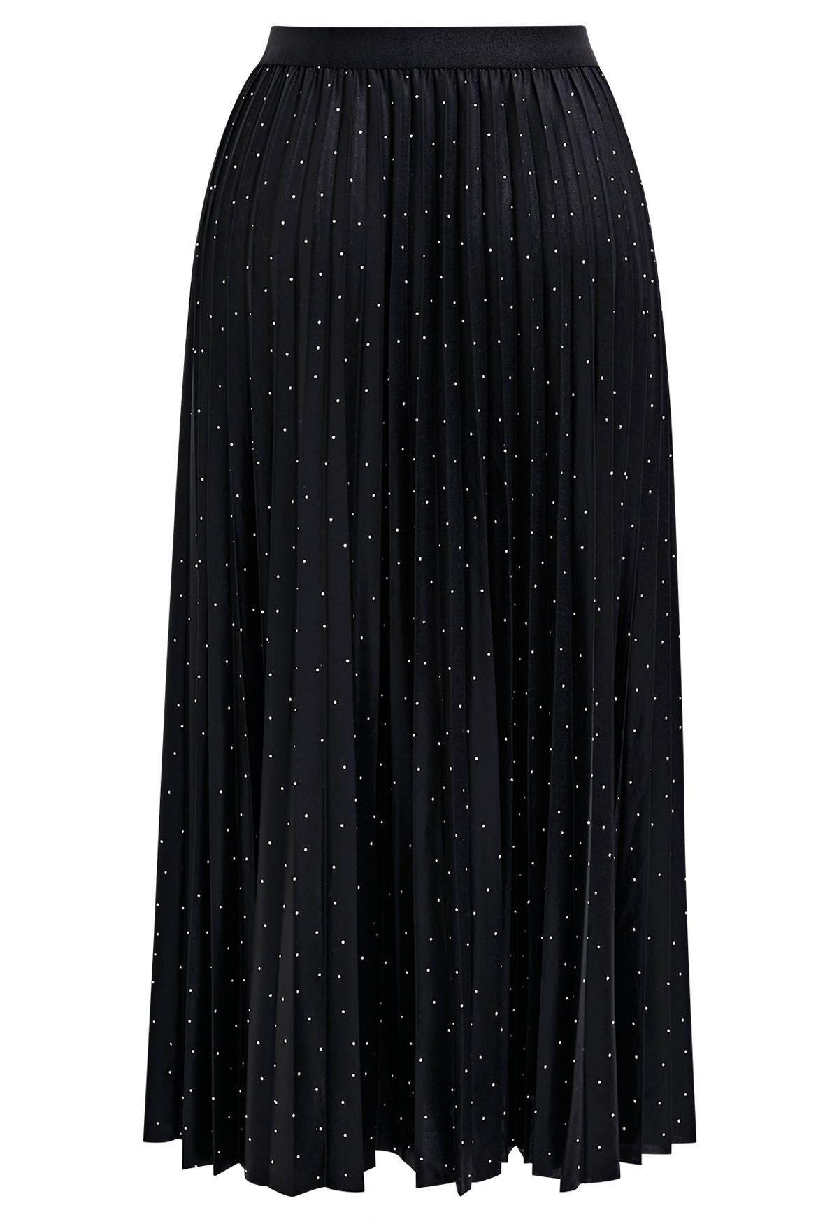 Rhinestone Embellished Pleated Midi Skirt in Black