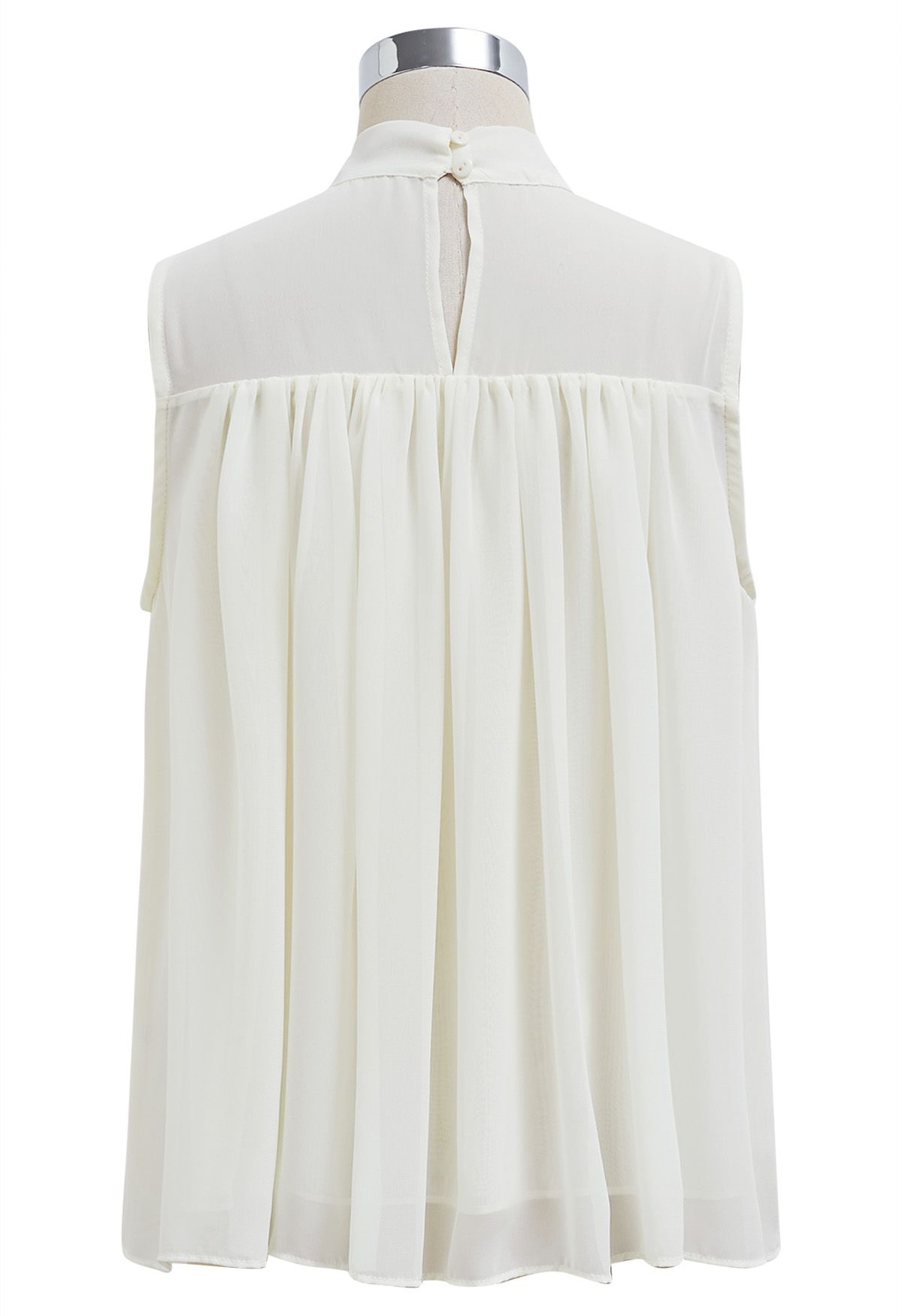 Pearly Petal Bowknot Chiffon Sleeveless Top in Cream