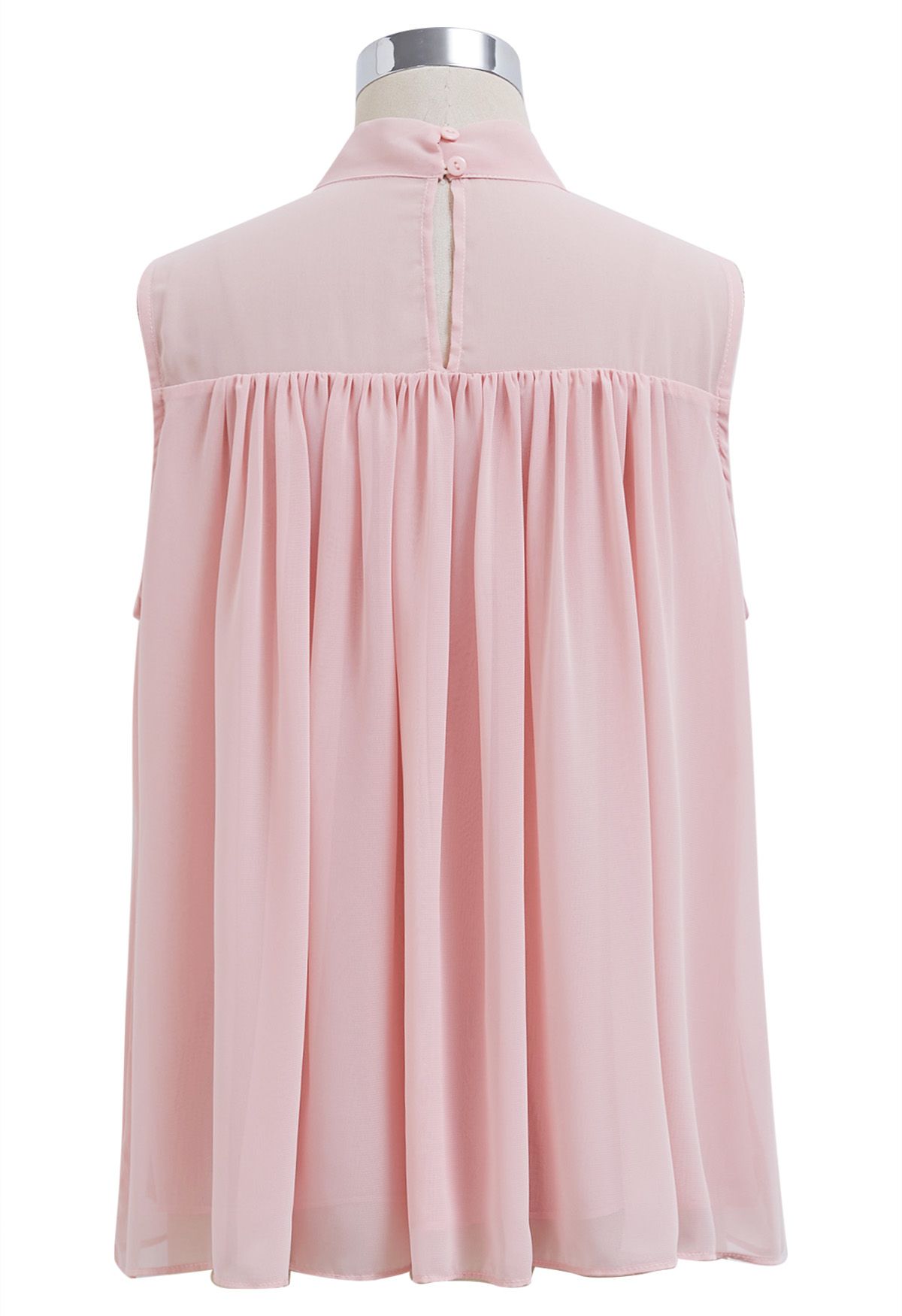 Pearly Petal Bowknot Chiffon Sleeveless Top in Pink