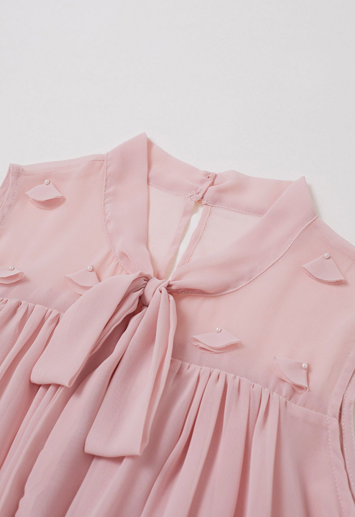 Pearly Petal Bowknot Chiffon Sleeveless Top in Pink