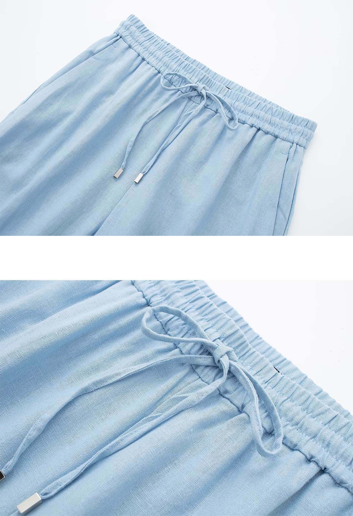 Breezy Cotton Straight-Leg Pants in Blue