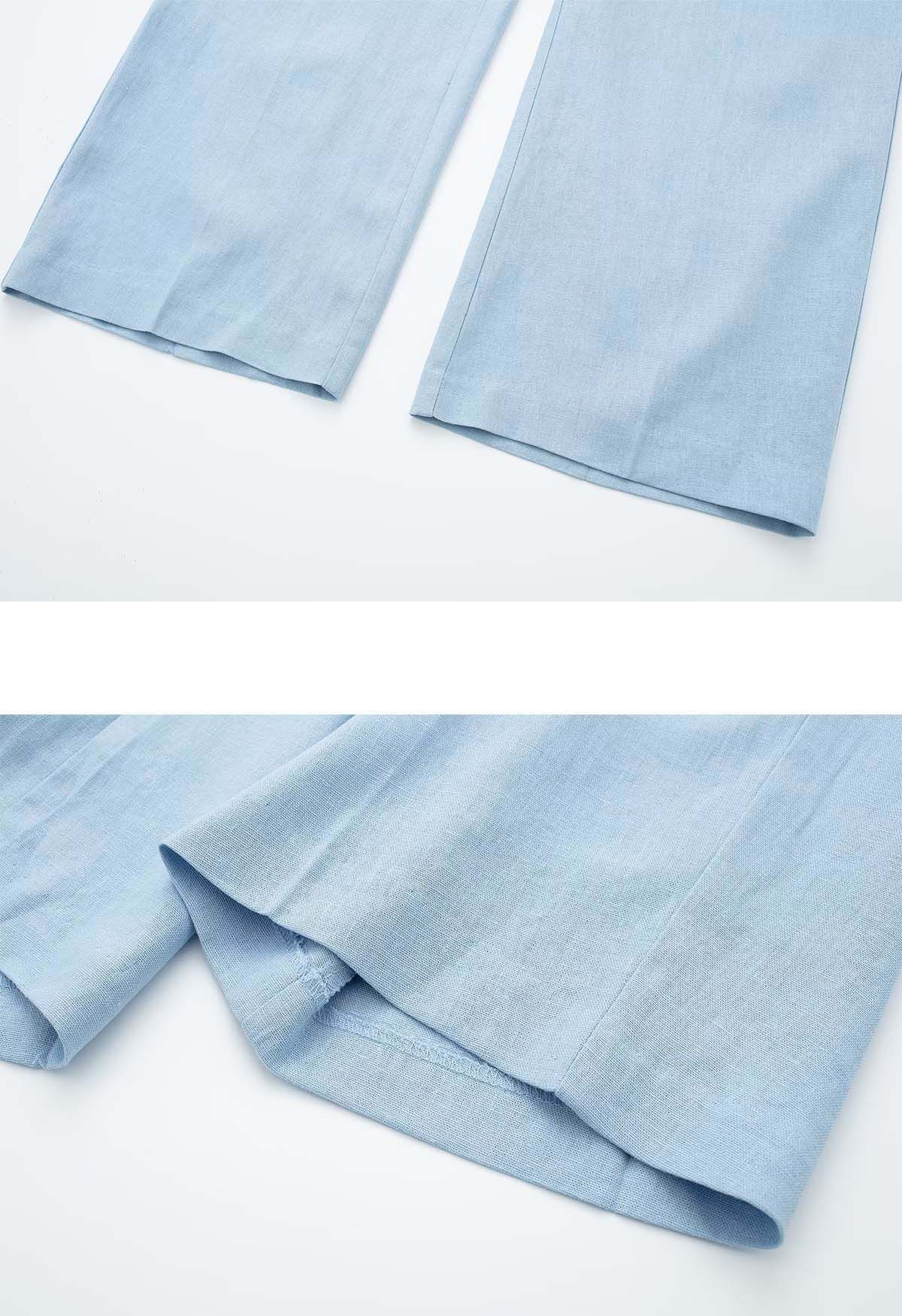 Breezy Cotton Straight-Leg Pants in Blue