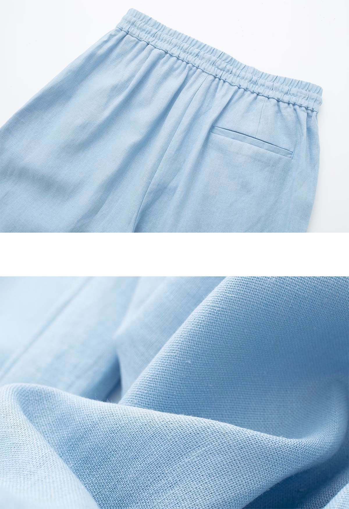 Breezy Cotton Straight-Leg Pants in Blue